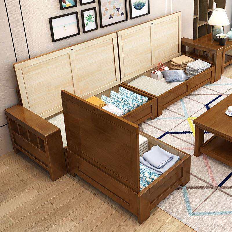 实木沙发组合转角贵妃冬夏两用现代简约木质沙发新中式储物沙发