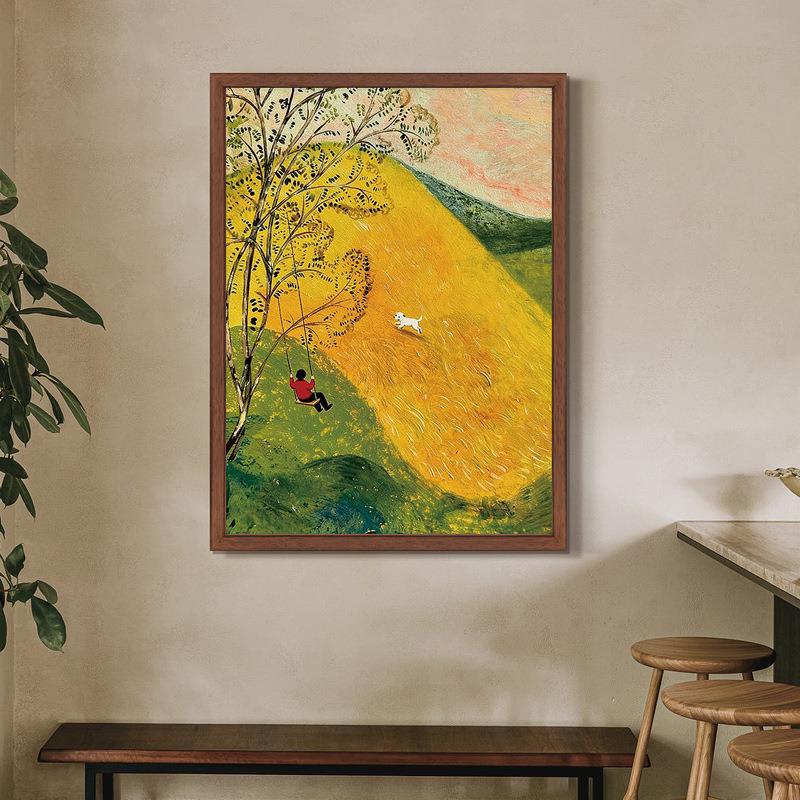 《鎏金山》中古复古小众艺术纯手绘油画新中式发财寓意挂画