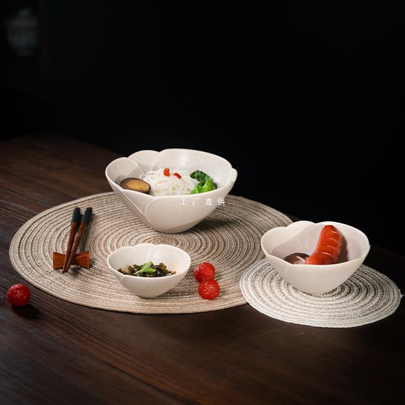 景德镇陶瓷餐具哑光芙蓉花边饭碗家用4/5/6.5寸面碗汤碗粗陶日式