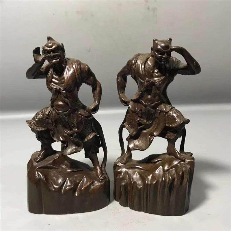 纯铜仿古千里眼顺风耳古玩杂项收藏铜千里眼顺风耳铜器摆件一对