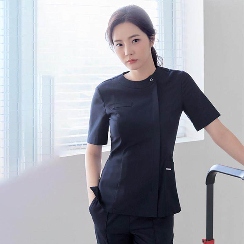 韩版高端医美工作服套装女短袖牙科口腔皮肤管理偏襟极简定制显瘦