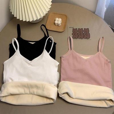 女童加绒背心内穿秋冬白色中大童加厚保暖黑色吊带衫打底上衣外穿