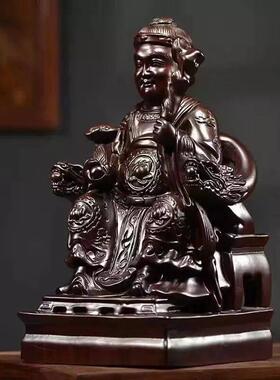 黑檀实木雕刻土地公土地婆佛像摆件土地爷福德正神家用供奉送礼品