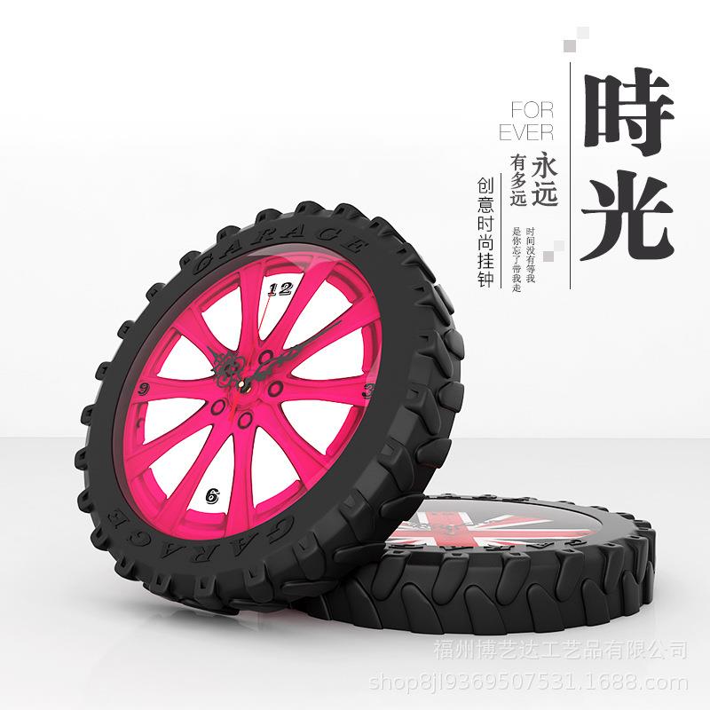 装饰挂钟新款创意潮流个性钟表大气时尚复古时钟轮胎造型艺术时钟