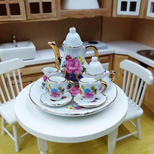 迷你娃屋陶瓷茶具套装过家家小摆件微缩场景模型食玩茶杯
