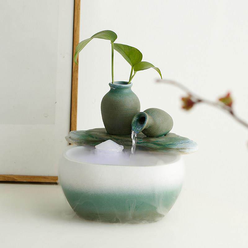 创意中式家居客厅书房入口装饰流水财富鱼缸加湿器礼品