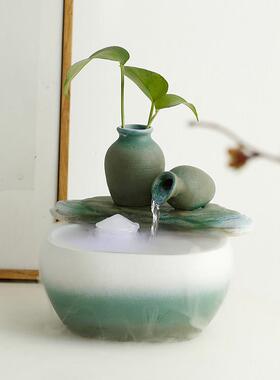创意中式家居客厅书房入口装饰流水财富鱼缸加湿器礼品