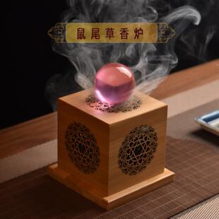 白鼠尾草净化盒水晶消磁圣木燃烧器皿塔香盘香炉竹制几何图形容器