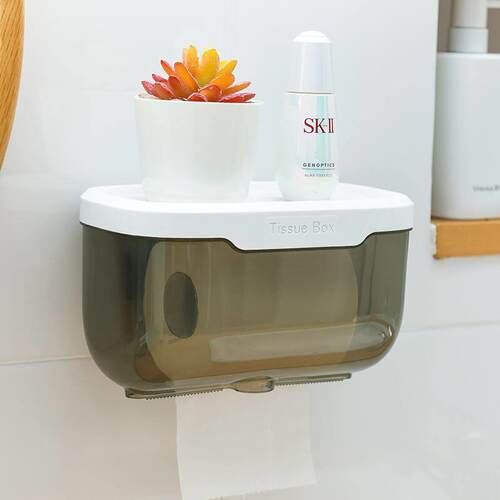Toilet Paper Holder Wall Mounted Tube Tray Tissue Box Shelf