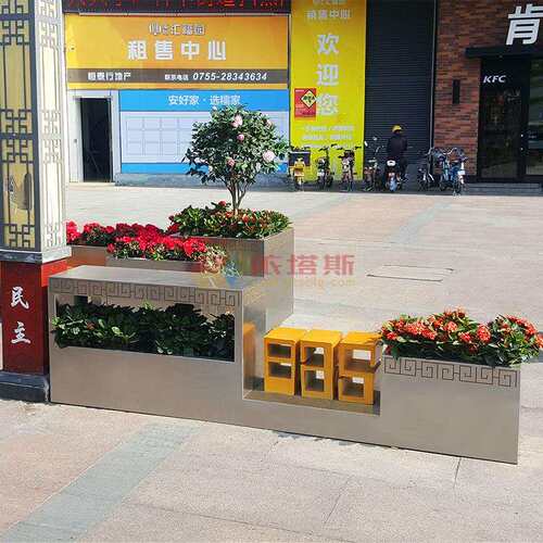 深圳依塔斯不锈钢原色拉丝方形花箱酒店市政绿植异形花器景观金属