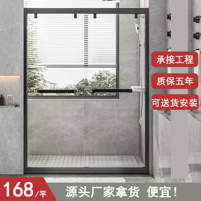 玻璃隔断墙淋浴房隔断干湿分离一字型双移门不锈钢浴室洗澡间