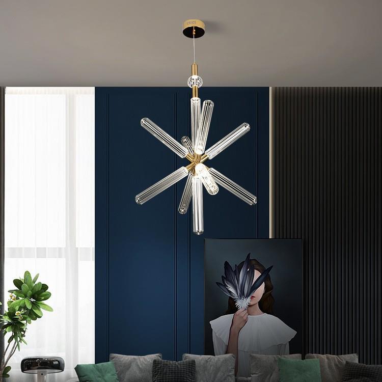 复式楼梯别墅挑高客厅轻120奢店璃床头超大吊灯长后现代简约玻酒