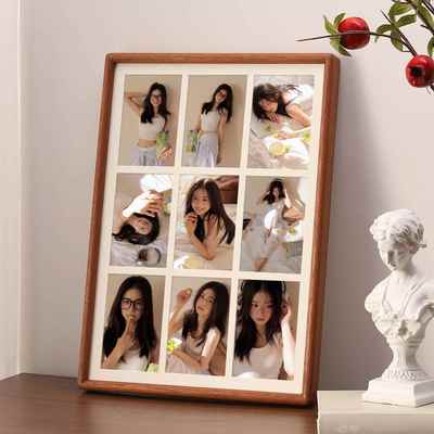 黑胡桃木实木9宫格相框榫卯圆角A九宫格相框摆台大尺寸挂墙相框