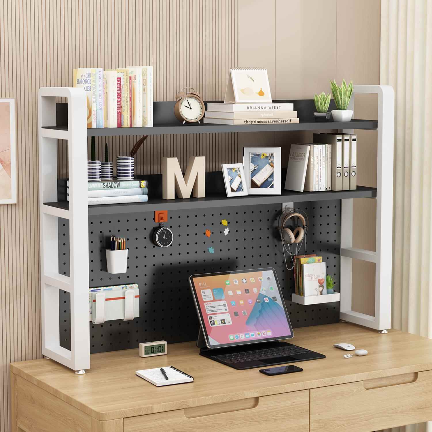 台式电脑桌书架桌面洞洞板置物架学生书桌收纳架家用多层简易书柜