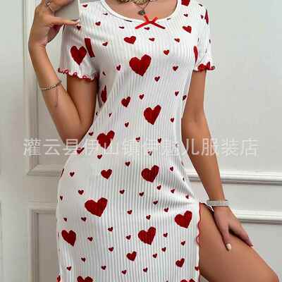 Love dress, short sleeved nightgown, pit stripe printed