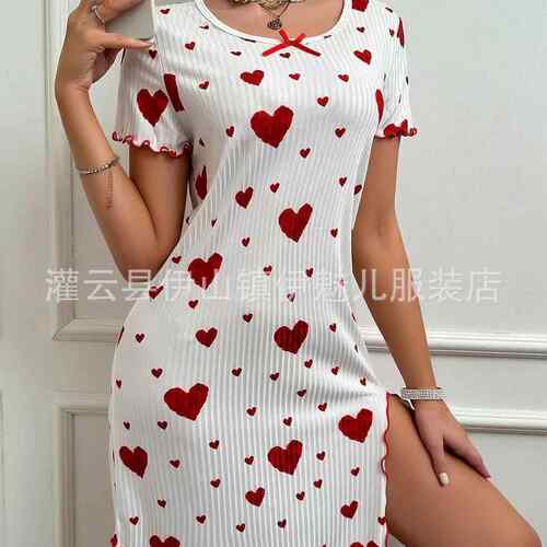Love dress, short sleeved nightgown, pit stripe printed