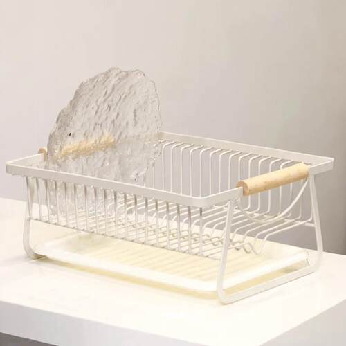 奶油风碗碟沥水架多功能餐具收纳厨房家桌面用带托 托盘台面置物