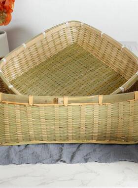 竹筐手工竹编织品竹编收纳筐长方形簸箕农家家用大号厨房水果店用