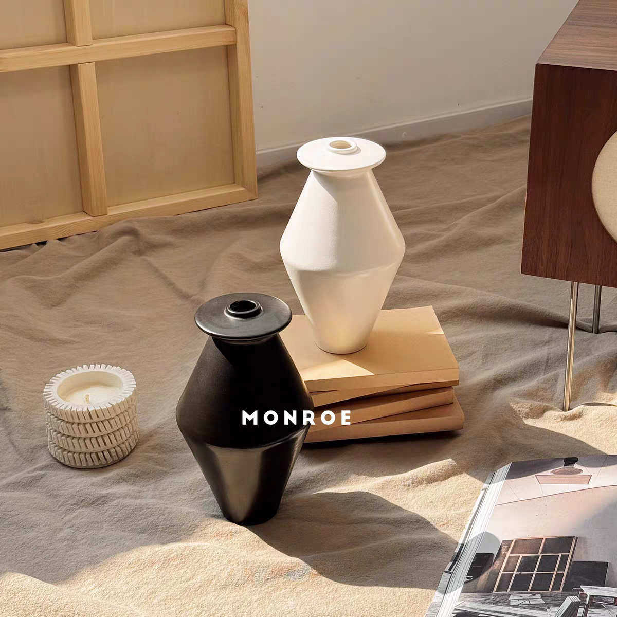 高品质黑色白色陶瓷花瓶桌面装饰摆件艺术插花,家居饰品,花瓶,淘宝优惠券,粉丝福利购,淘宝优惠卷