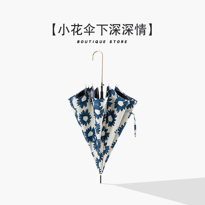 盐系小花伞女晴雨两用覆古风长柄雨伞防晒抗UV黑胶遮阳遮阳伞