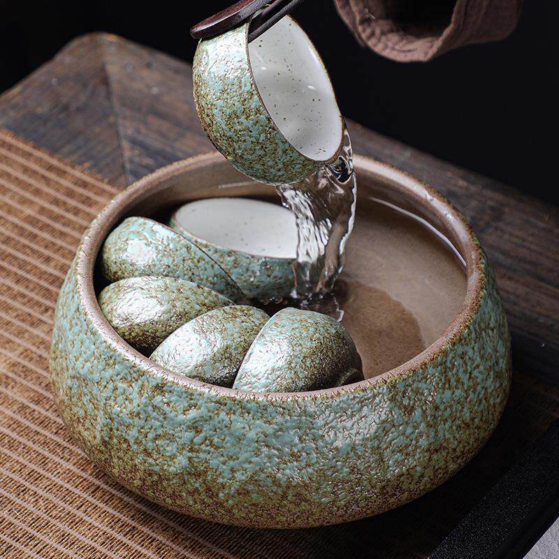 日式粗陶茶洗水洗杯洗复古陶瓷功夫茶具茶道零配件茶渣缸水盂建水