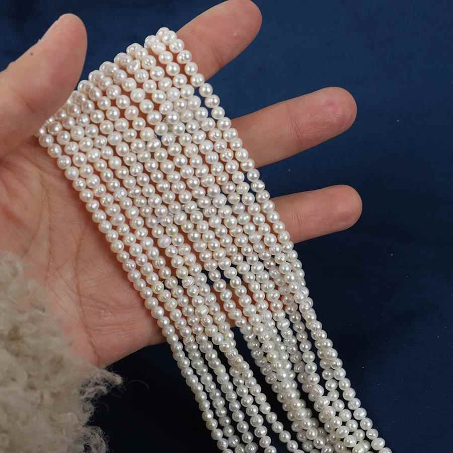 3.8-4毫米天然淡水珍珠无籽近圆珠34厘米手工DIY串珠半成品材料项