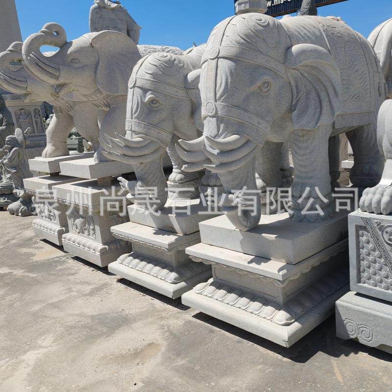 石雕大象花岗岩六牙泰式石象一对家用别墅公园广场工厂门口石头象