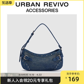 urbanrevivo女士，复古丹宁机车，铆钉单肩包uawb32325