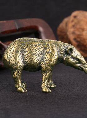 古董古玩仿古铜器尖嘴兽铜摆件桌面装饰实心古黄铜茶宠手把件收藏