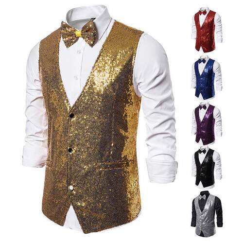 Men's stage performance costume, small sequin vest,