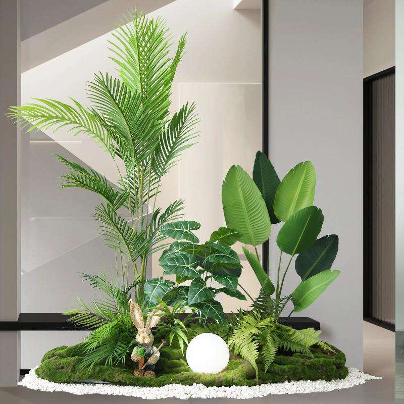 仿真绿植室内楼梯下造景空间转角盆栽假树仿真树景观植物造景装饰