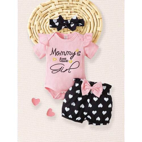 P 77560 Baby girl letter flower romper set 女婴字母花朵哈衣