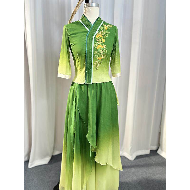 高档胶州秧歌服演出服女古典舞泥逸土可以芬芳斗笠舞扇飘舞蹈子表