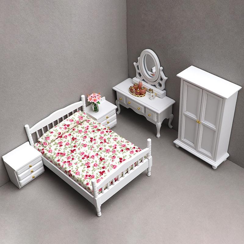 件1:1DF11712娃屋dollhouse娃你迷家具模型摆白色卧室微场景床梳