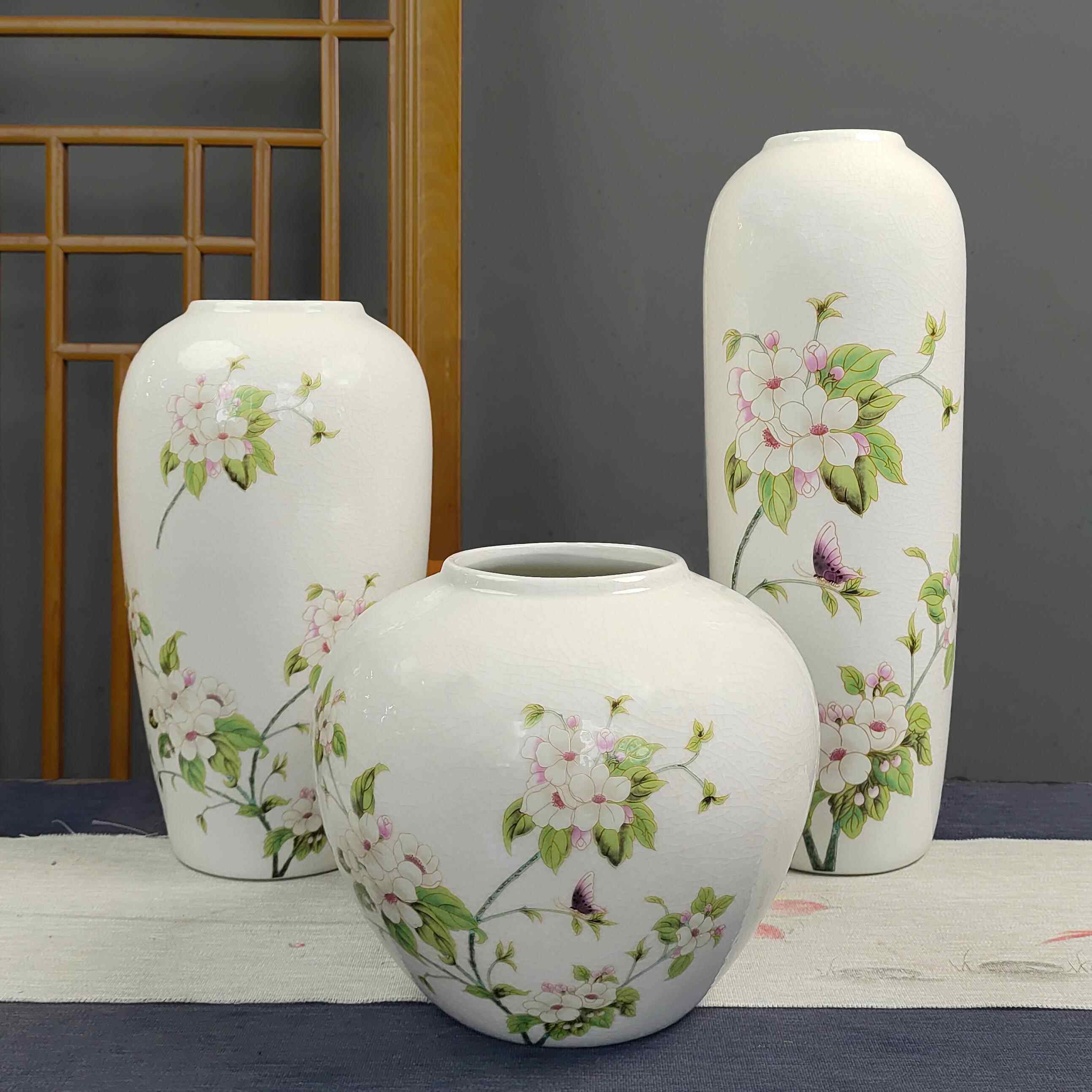 正品景德陶瓷花瓶客厅玄镇关插花摆格新中式风高档陶瓷件摆件