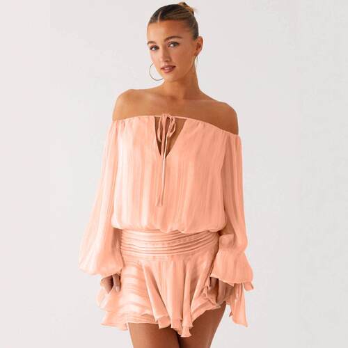 Women 2025 Summer Off Shoulder Balloon Sleeve Mini Dress Y2k