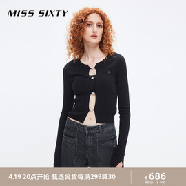 Miss Sixty2023秋季毛织外套女圆领镂空性感辣妹风修身开衫