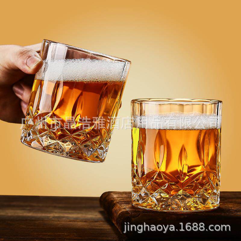 高档刻花啤酒杯水晶玻璃加厚威士忌洋酒杯子水杯夜店酒吧扎啤杯