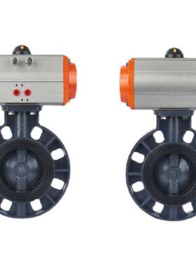 AT气动PVC蝶阀D671X-10S耐酸碱对夹液体切断阀UPVC塑料阀门DN100