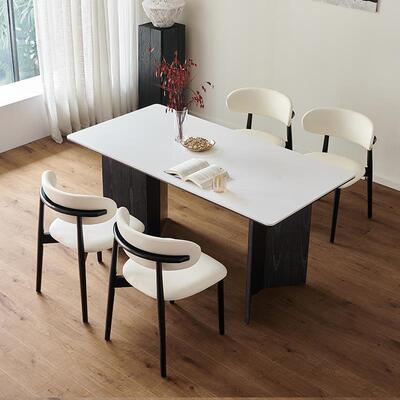 W板7德利丰岩纯白餐桌0023实木全板饭桌家用小型长方形户简底约复