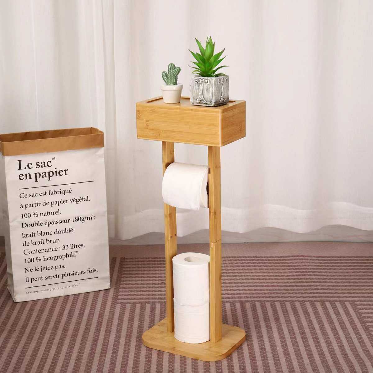 家用简约竹制卫生纸架浴室落地式杂物收纳架可旋转卫生间卷纸架,收纳整理,整理架/置物架/收纳架,淘宝优惠券,粉丝福利购,淘宝优惠卷