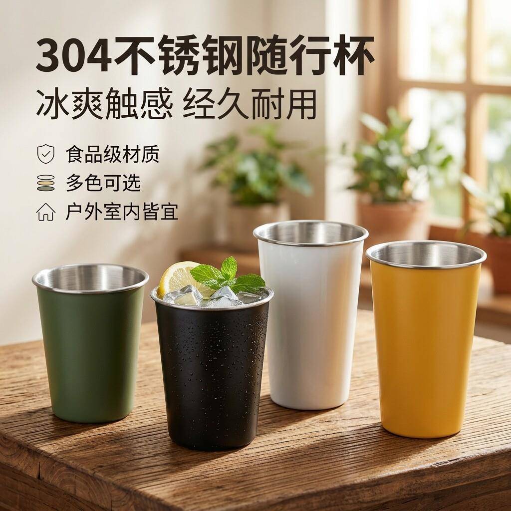 304不锈钢直饮杯多巴胺彩色儿童吸管杯咖啡杯啤酒杯漱口杯果汁杯