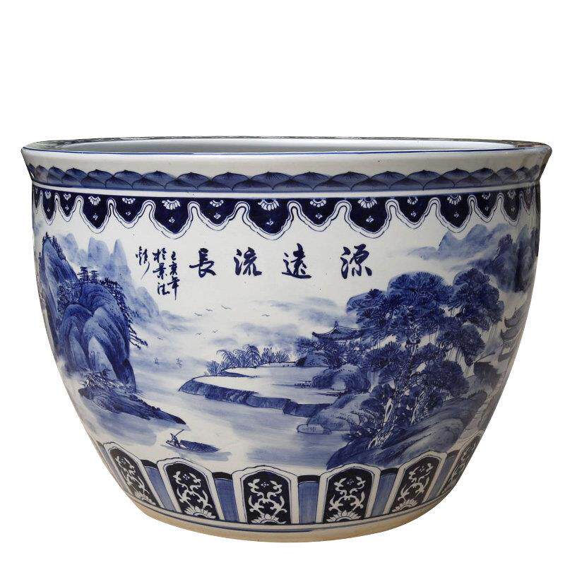 景德镇陶瓷门海大缸手绘青花瓷缸鱼缸睡莲荷花大缸种树缸乌龟水缸