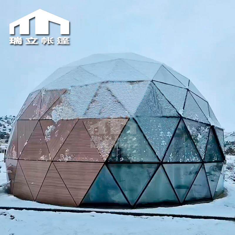 6米7米木色玻璃星空房GlassDomeTent耐寒抗雪酒店民宿帐篷房