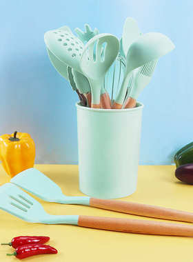 kitchen硅胶厨具12件套 榉木厨具套装 烹饪硅胶铲 不粘厨房用具