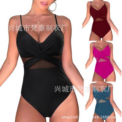Womens Sexy Mesh One-Piece Swimsuit Tummy Control Swimsuits