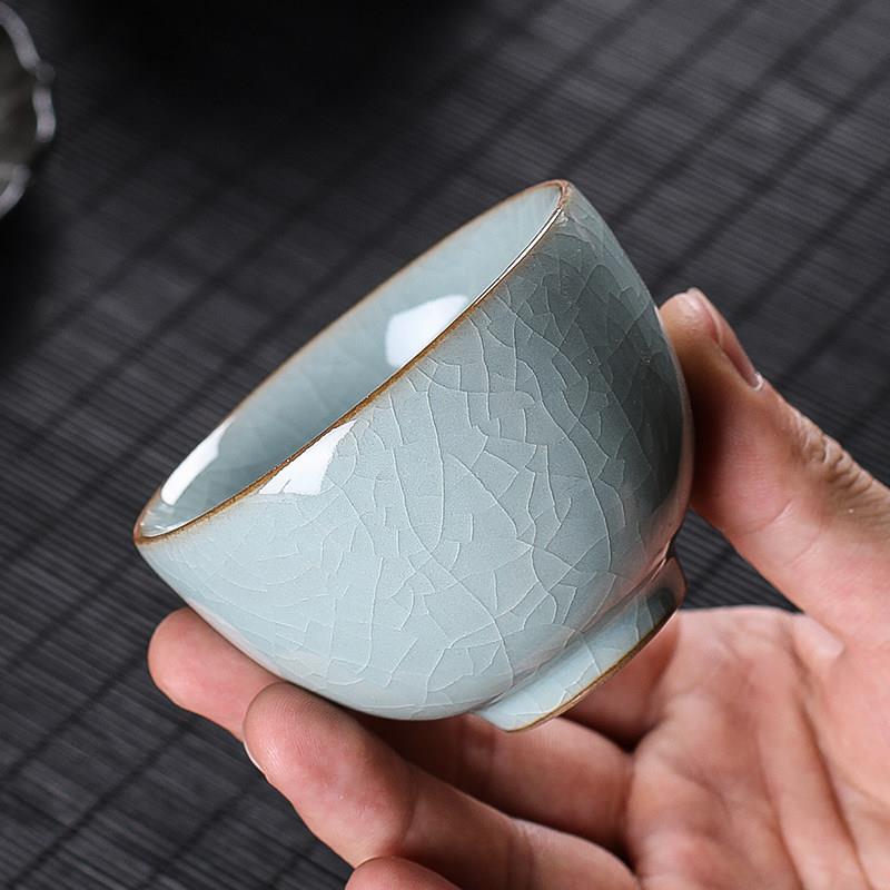 青瓷茶杯,大师杯,单杯,手工龙泉陶瓷大冰裂功夫茶具,单家用茶