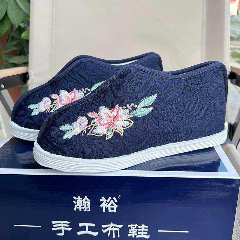 寿鞋女棉老北京千层底加厚寿鞋布鞋手工上线白布里全套绣花寿衣套