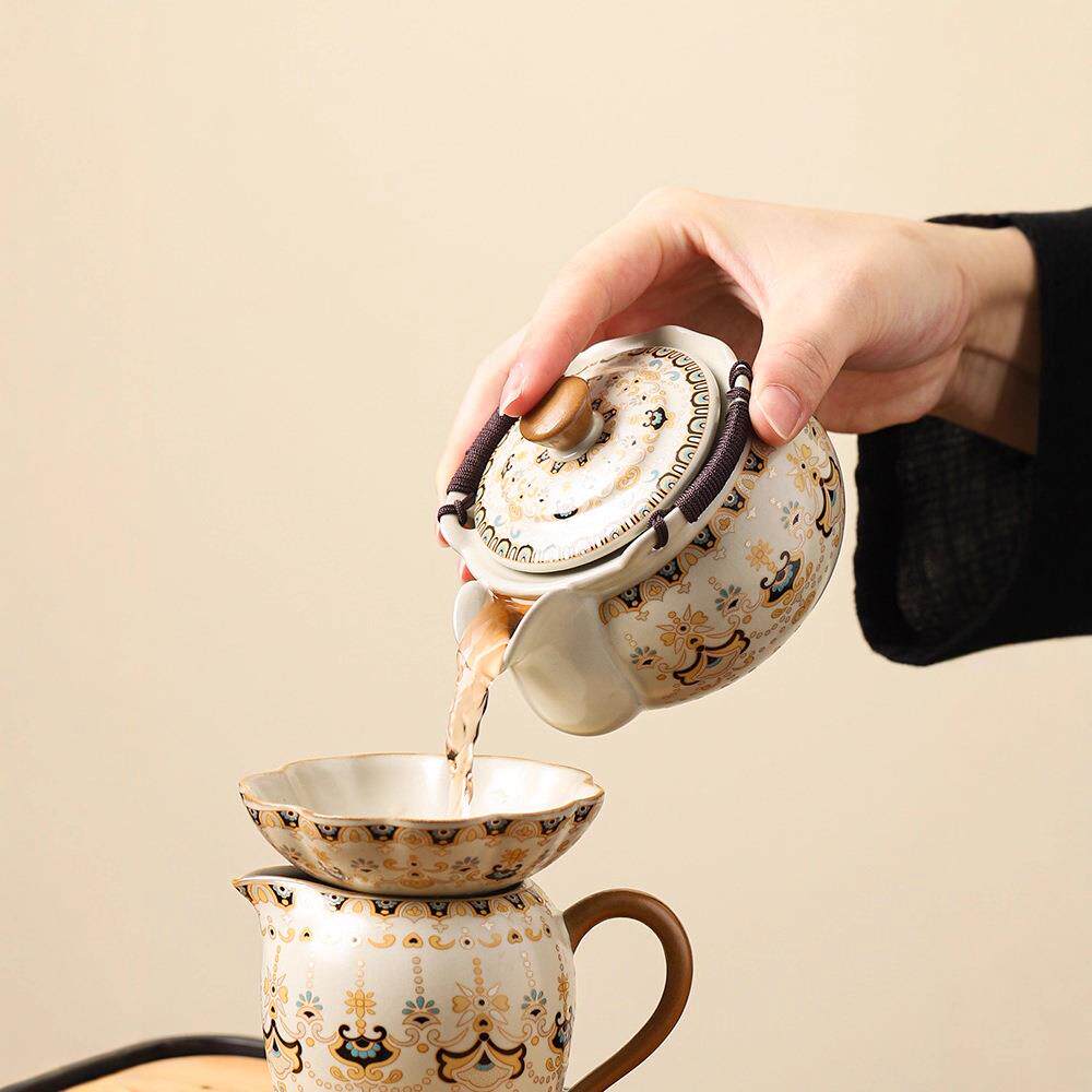 汝窑茶具套装家用2025新款高档陶瓷个人专用手抓壶盖碗茶杯子整套