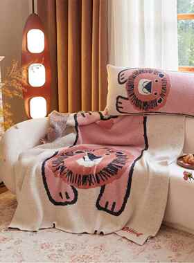 大象A类半边绒毛毯秋冬加厚保暖蓝色午睡针织毯子沙发盖毯披肩毯+